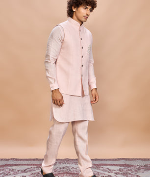 Blush Pink Linen Jacket Kurta Set for Men