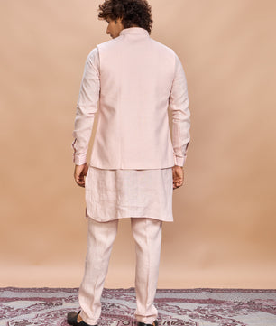 Blush Pink Linen Jacket Kurta Set for Men
