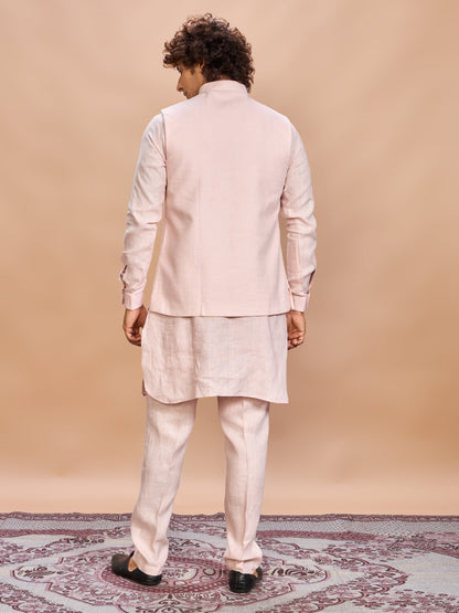 Blush Pink Linen Jacket Kurta Set for Men
