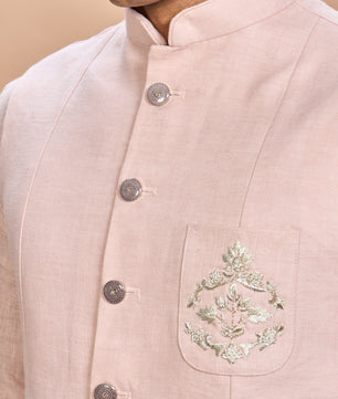 Blush Pink Linen Jacket Kurta Set for Men