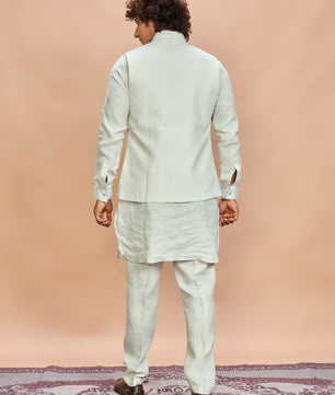 Pista Green Linen Jacket Kurta Set for Men