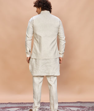 Natural Linen Jacket Kurta Set for Men