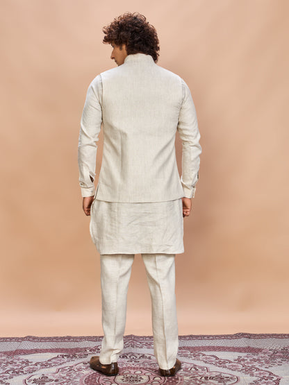 Natural Linen Jacket Kurta Set for Men