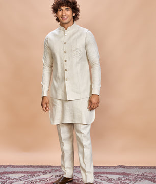 Natural Linen Jacket Kurta Set for Men