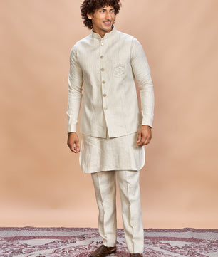 Natural Linen Jacket Kurta Set for Men
