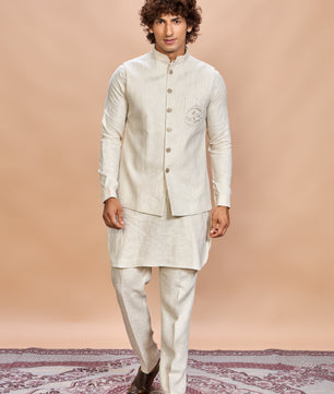 Natural Linen Jacket Kurta Set for Men