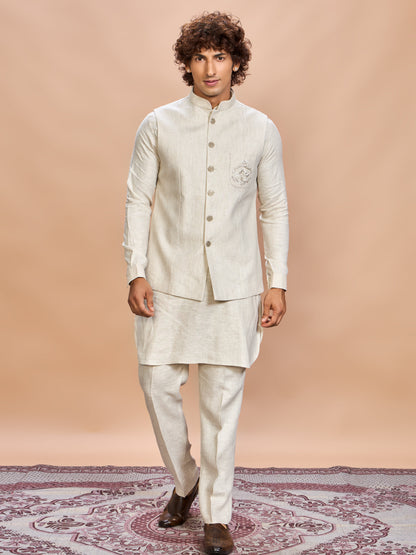 Natural Linen Jacket Kurta Set for Men