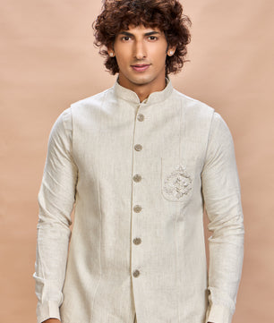 Natural Linen Jacket Kurta Set for Men