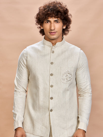 Natural Linen Jacket Kurta Set for Men