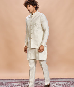 Natural Linen Jacket Kurta Set for Men