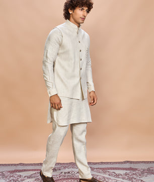 Natural Linen Jacket Kurta Set for Men