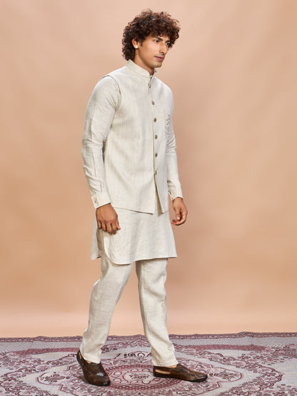 Natural Linen Jacket Kurta Set for Men