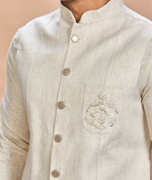 Natural Linen Jacket Kurta Set for Men