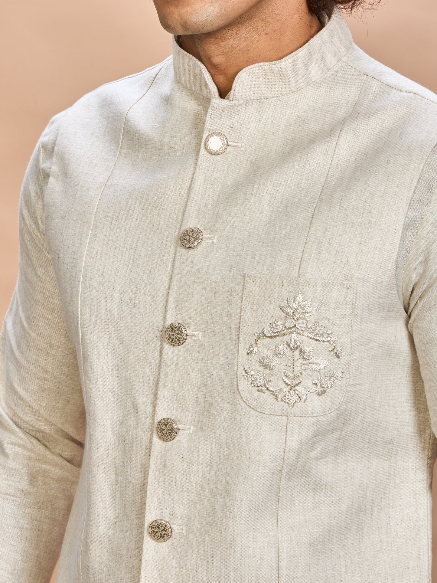 Natural Linen Jacket Kurta Set for Men
