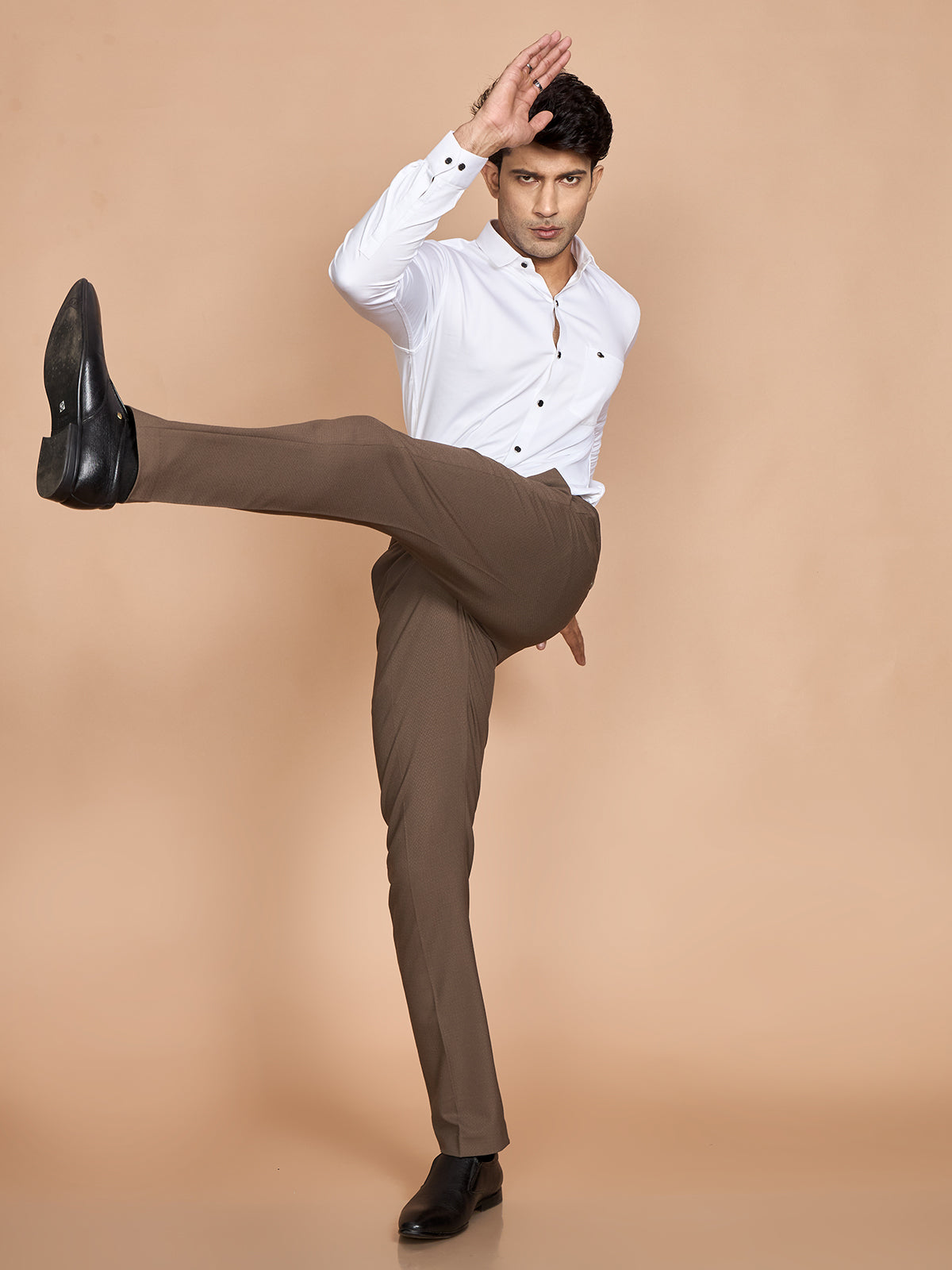 Cross Textured 4 Way Pant-Brown