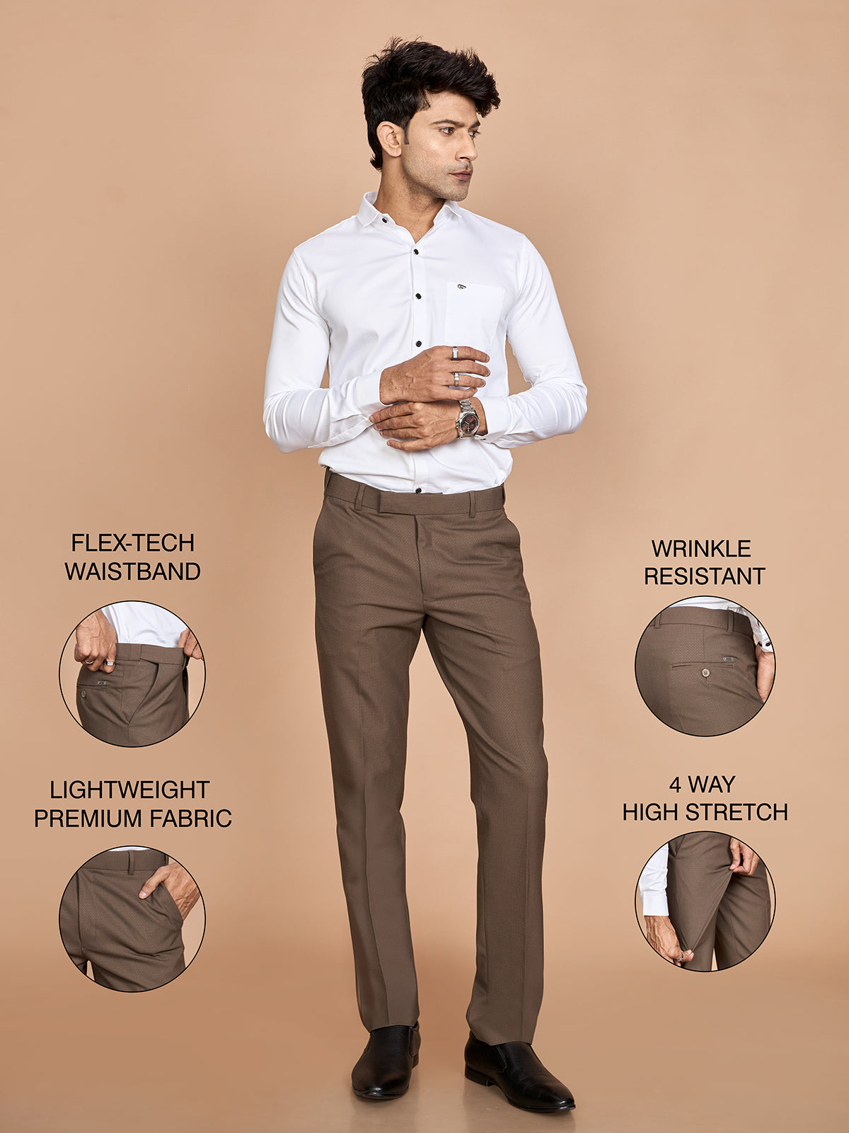 Cross Textured 4 Way Pant-Brown