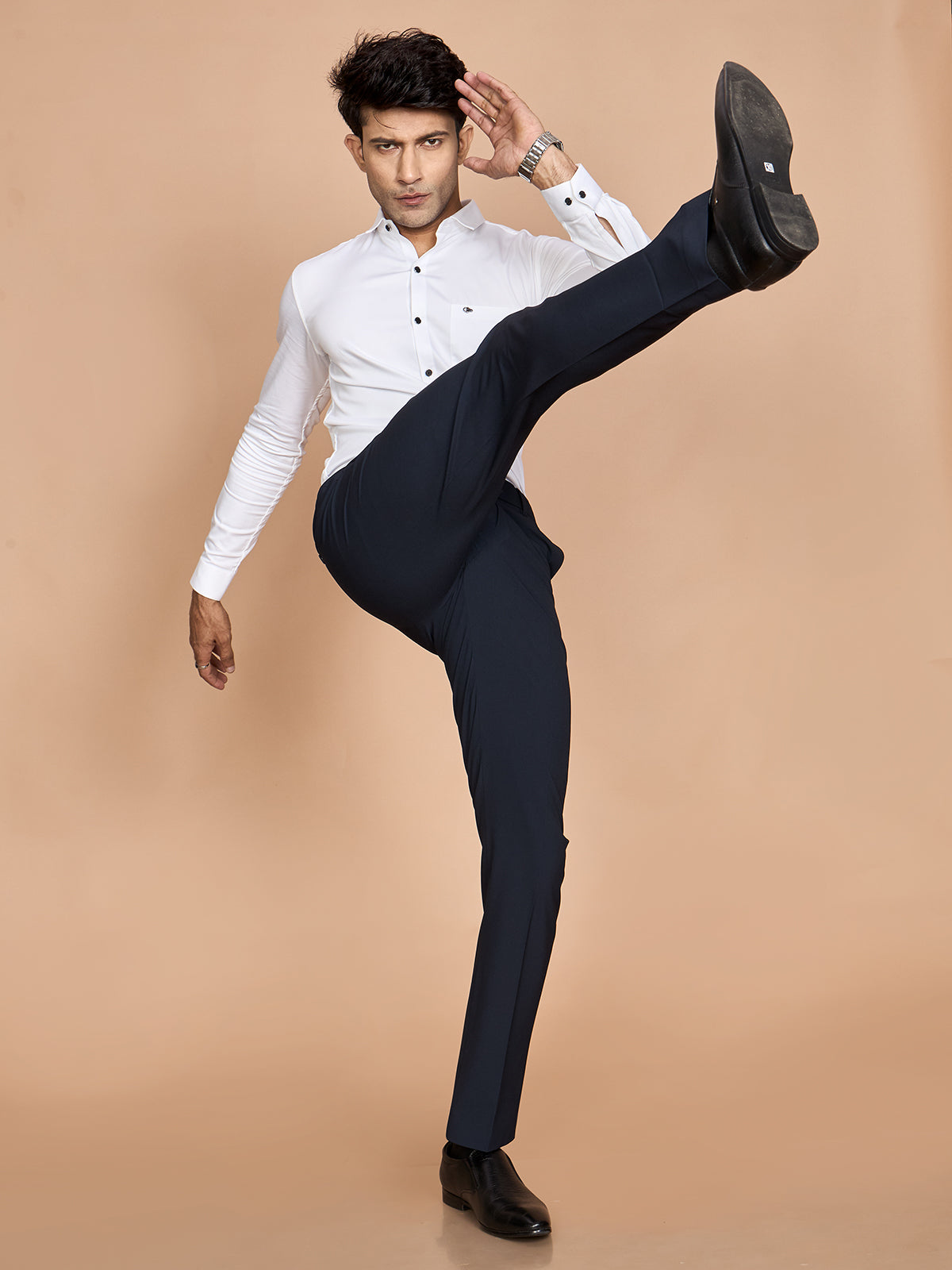 Micro Dobby 4 Way Pant-Navy Blue