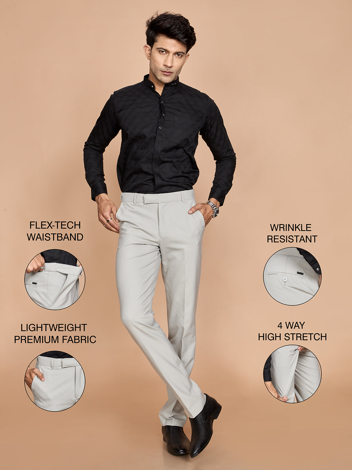 Cross Textured 4 Way Pant-Grey