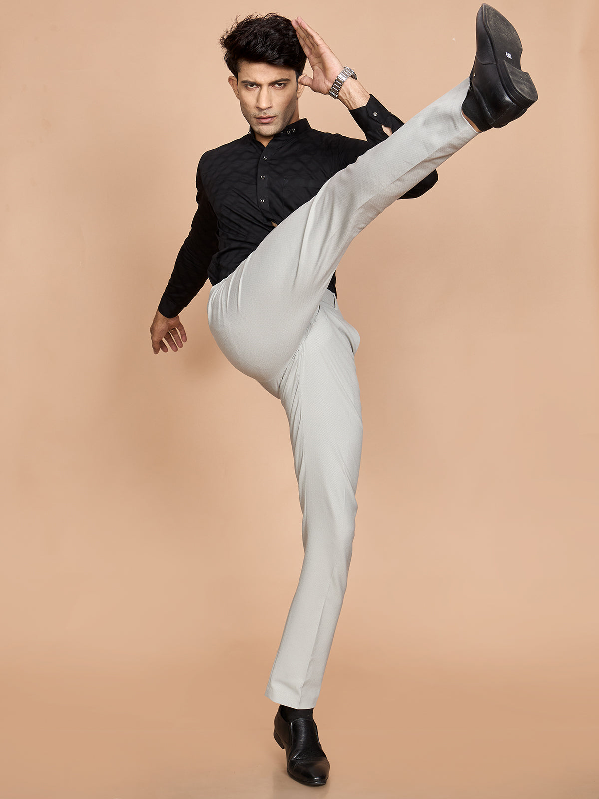 Cross Textured 4 Way Pant-Grey