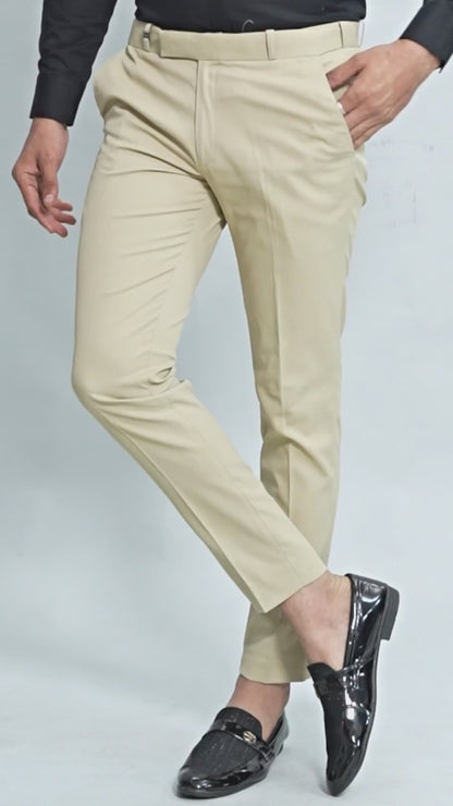 Flexi Waist Cream Formal Pants for Men