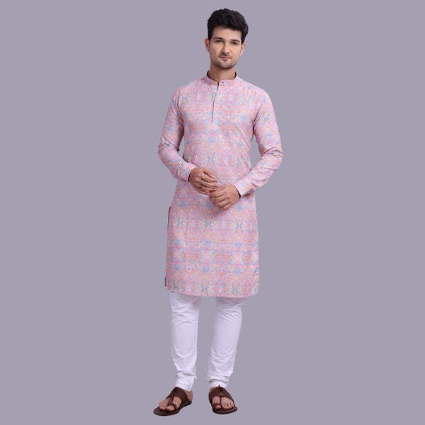 Peachish Pink Abstract Printed Kurta