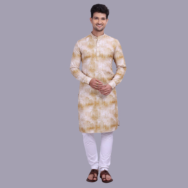 Brown and White Printed Kurta for Men