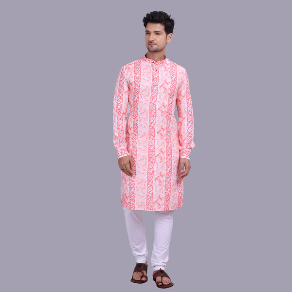 Pink Mix Printed Kurta for Men