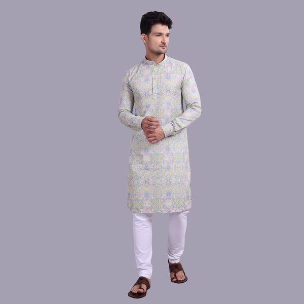 Mint Green Printed Long Kurta for Men