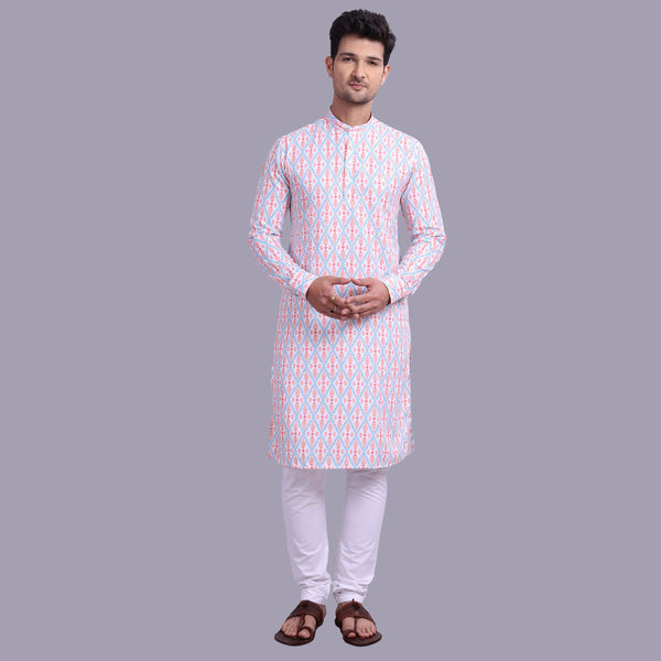 White Geometric Printed Kurta