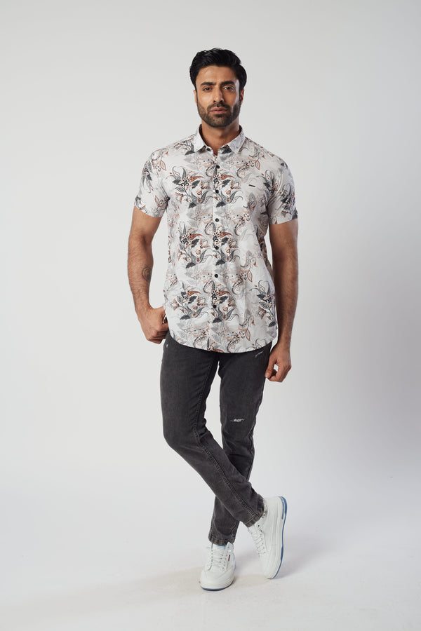 Casual Shirt For Men in White and Florals