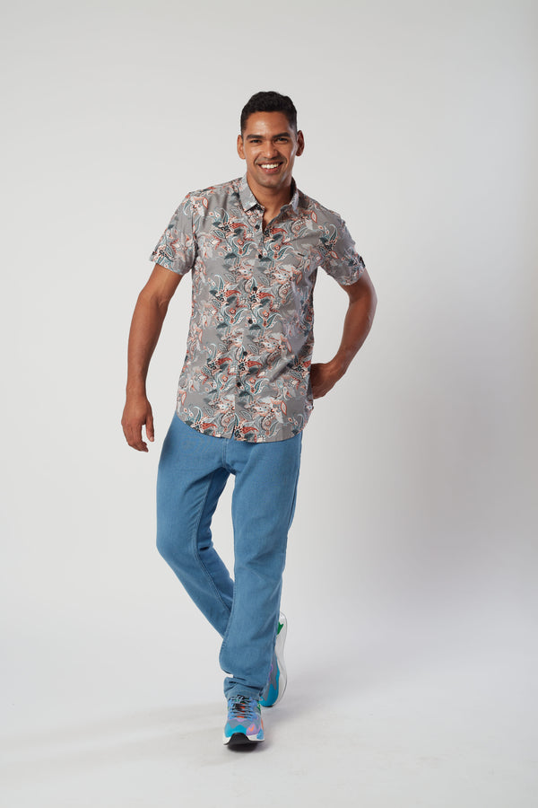 Grey Floral Print Casual Shirt for Men