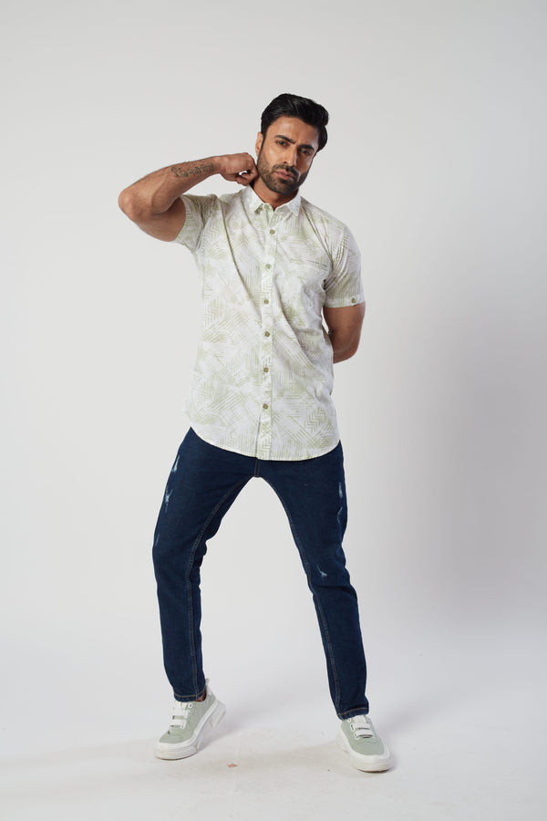 Men's Printed White Half Sleeve Shirt