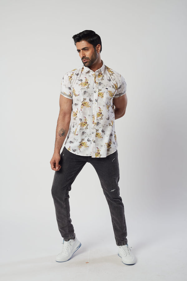 Half Sleeve White Printed Shirt for Men