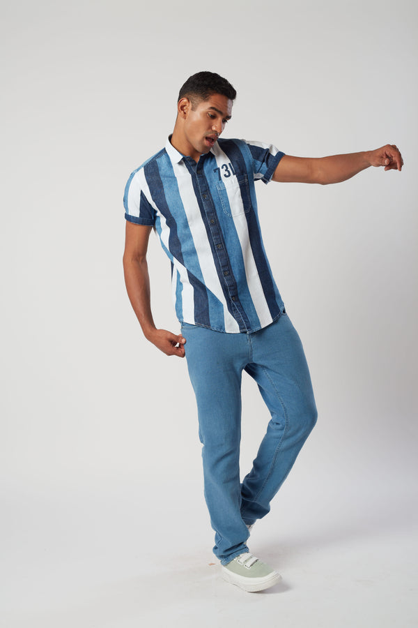 Striped Men's Shirt in Shades of Blue