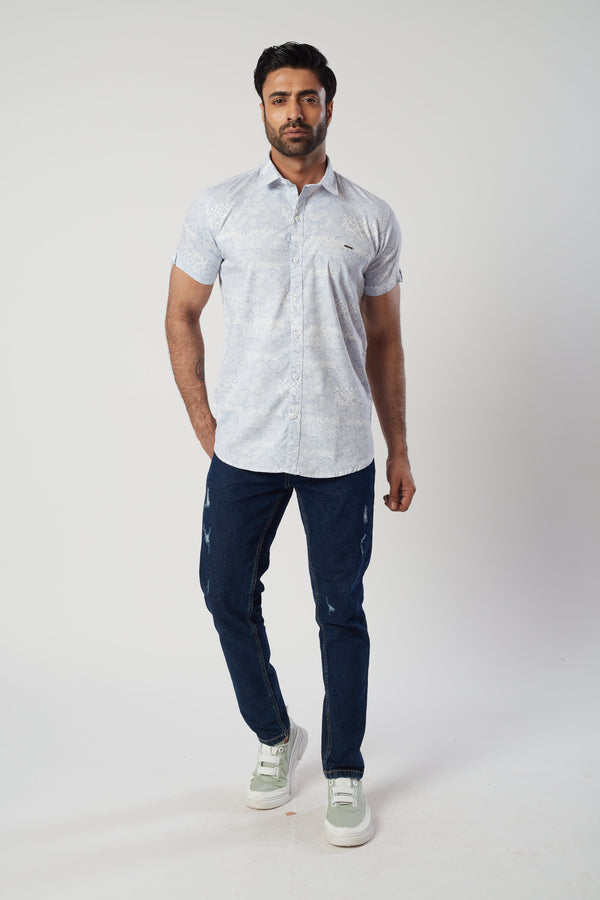 Blue and White Half Sleeve Casual Shirt
