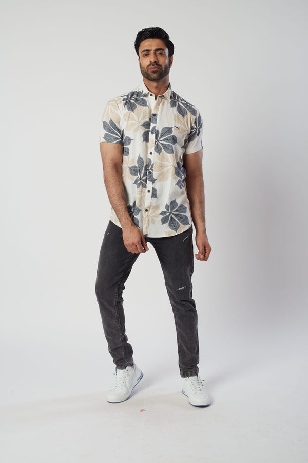 Men White Coastal Printed Shirt in White