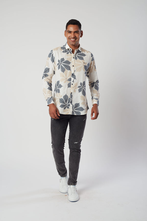 White Half Sleeve Tropical Shirt for Men