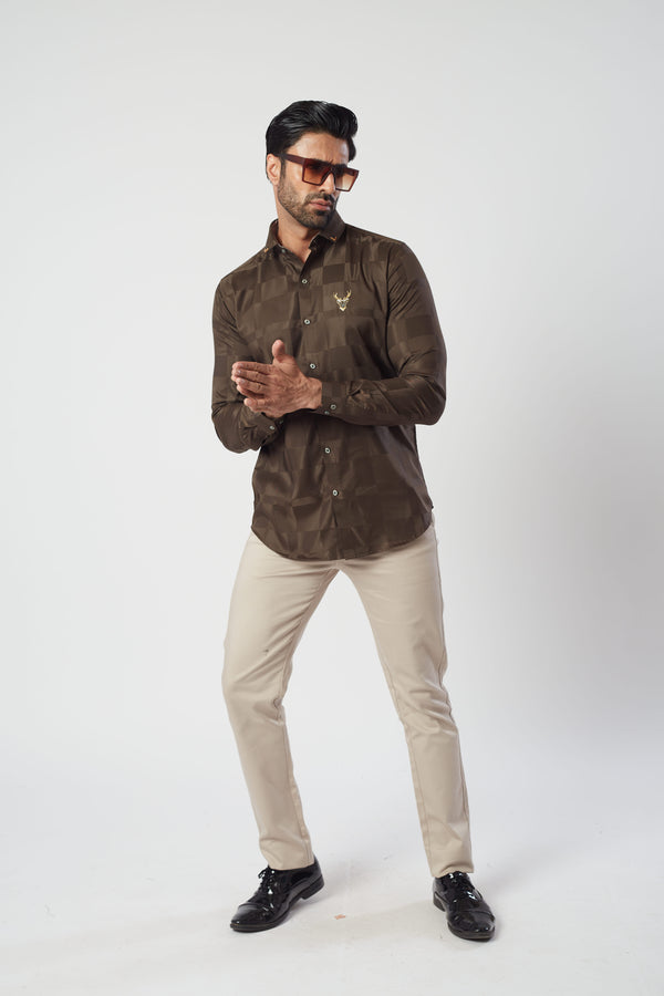 Mens Brown Checkred Printed Shirt