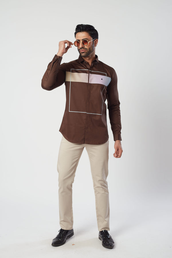 Brown Classic Pattern Shirt for Men