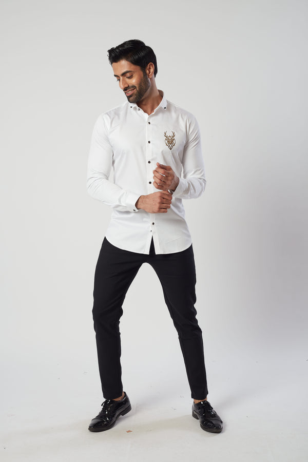 White Unique Side Pattern Shirt