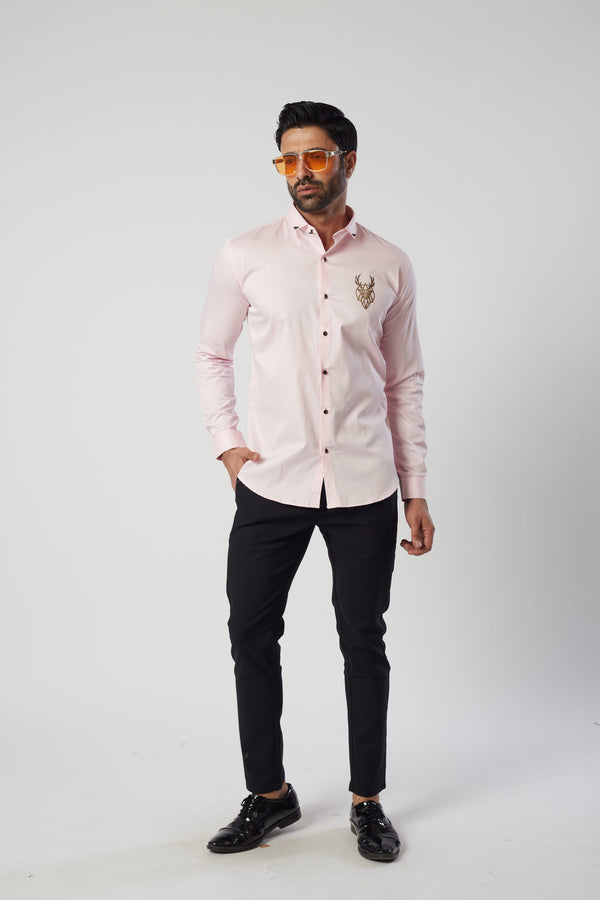 Light Pink Cotton Side Pattern Shirt For Men