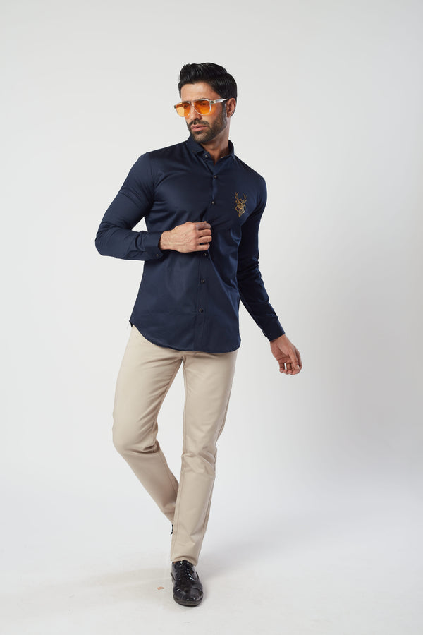 Shiny Navy Hued Sleek Finish Shirt